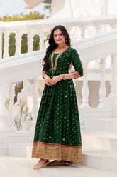 Elegant bottle green Polka Paithani gown