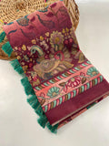 Pure Malai Cotton Saree With Big Border Digital Print Concept With Elegant Kalamkari Patterns