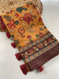 Pure Malai Cotton Saree With Big Border Digital Print Concept With Elegant Kalamkari Patterns