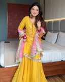 JPSP - HEAVY EMBROIDERY AND SEQUENCE WORK TOP - PLAZZO WITH  DUPATTA