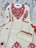 JPSP - Pure Khadi Cotton Kurti With Pant With Beautiful Embroidery Work Duppata