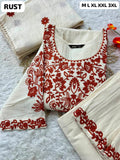 JPSP - Pure Khadi Cotton Kurti With Pant With Beautiful Embroidery Work Duppata